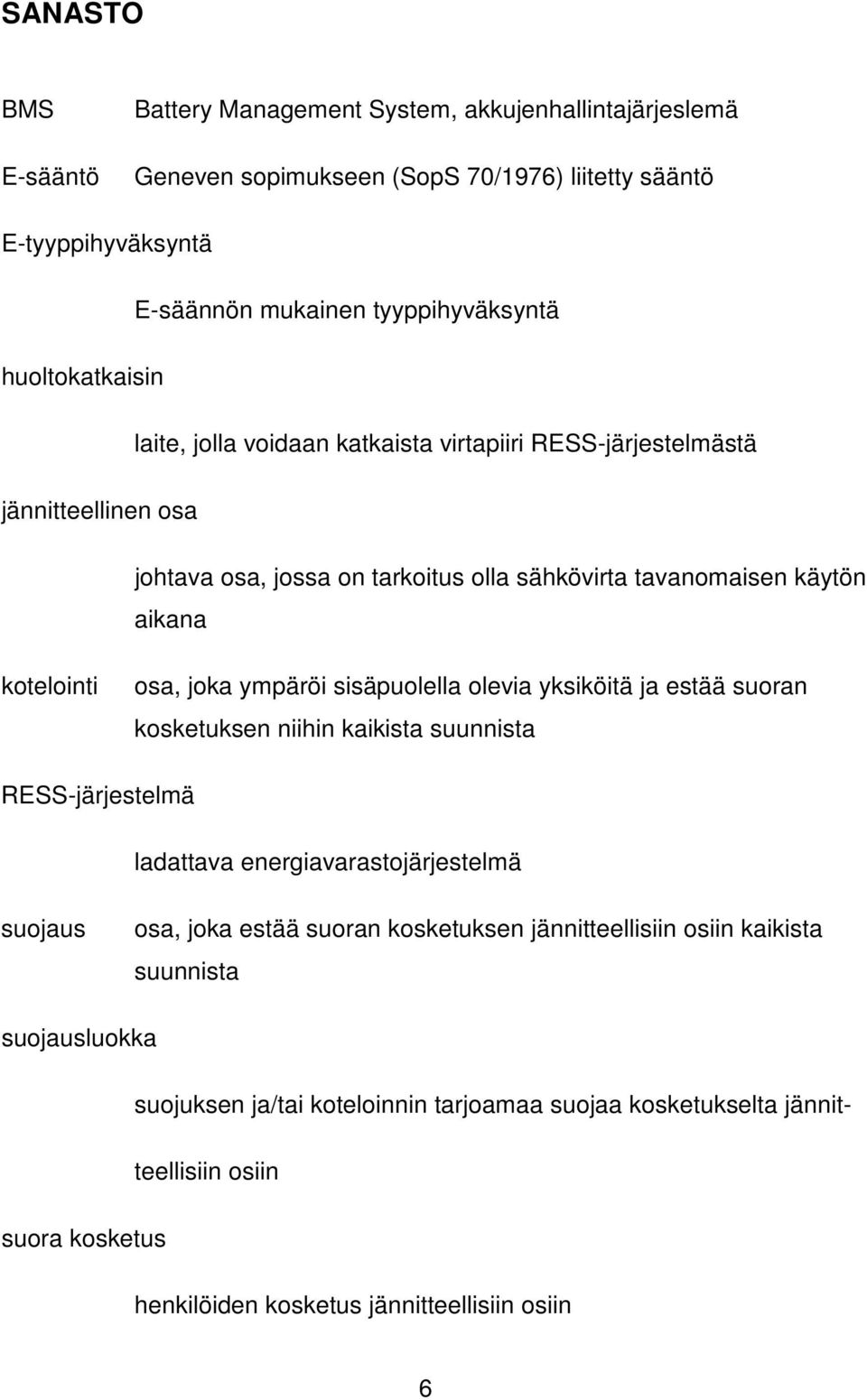 joka ympäröi sisäpuolella olevia yksiköitä ja estää suoran kosketuksen niihin kaikista suunnista RESS-järjestelmä ladattava energiavarastojärjestelmä suojaus osa, joka estää suoran