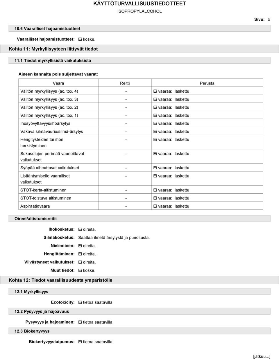 tox. 2) - Ei vaaraa: laskettu Välitön myrkyllisyys (ac. tox.