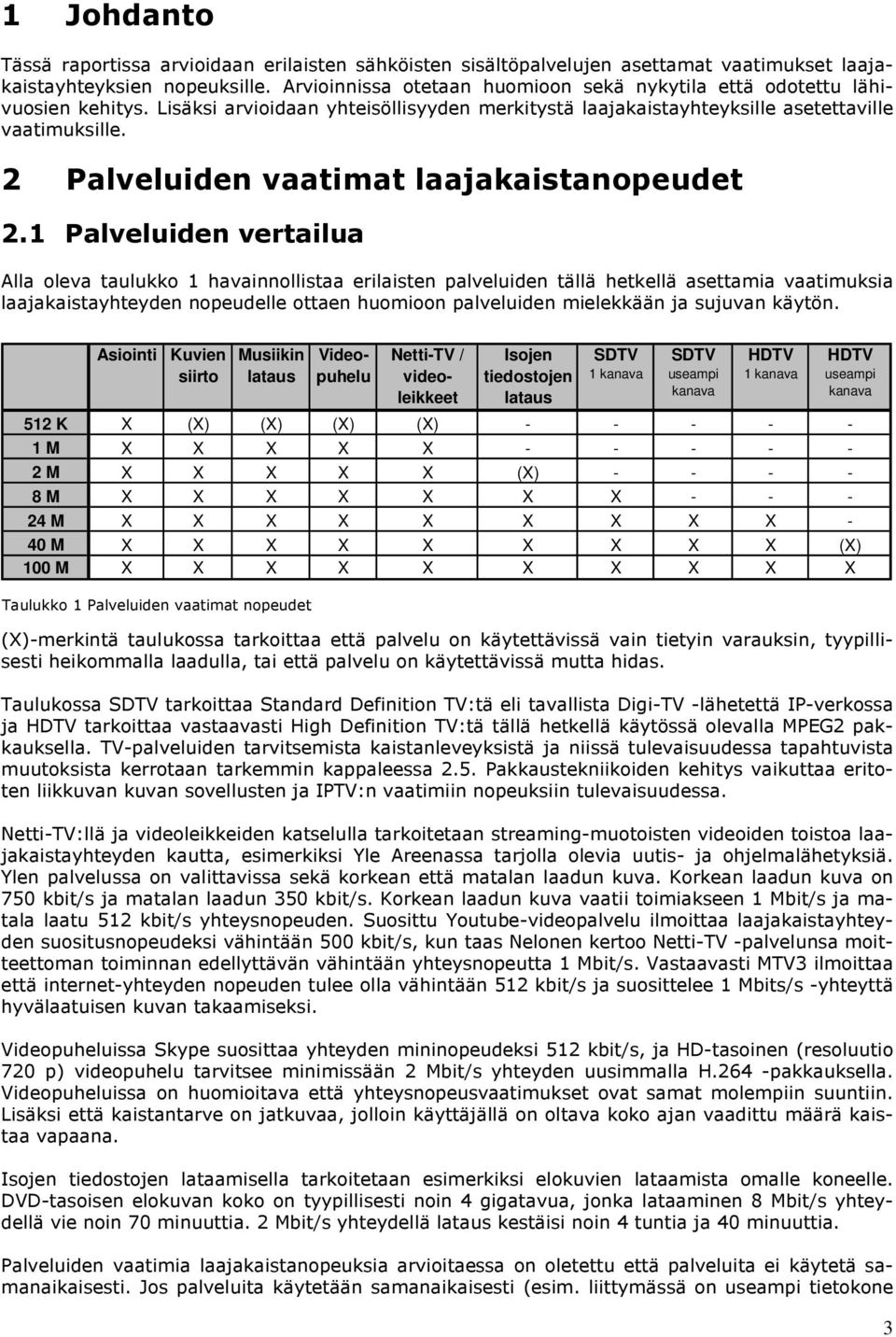 2 Palveluiden vaatimat laajakaistanopeudet 2.