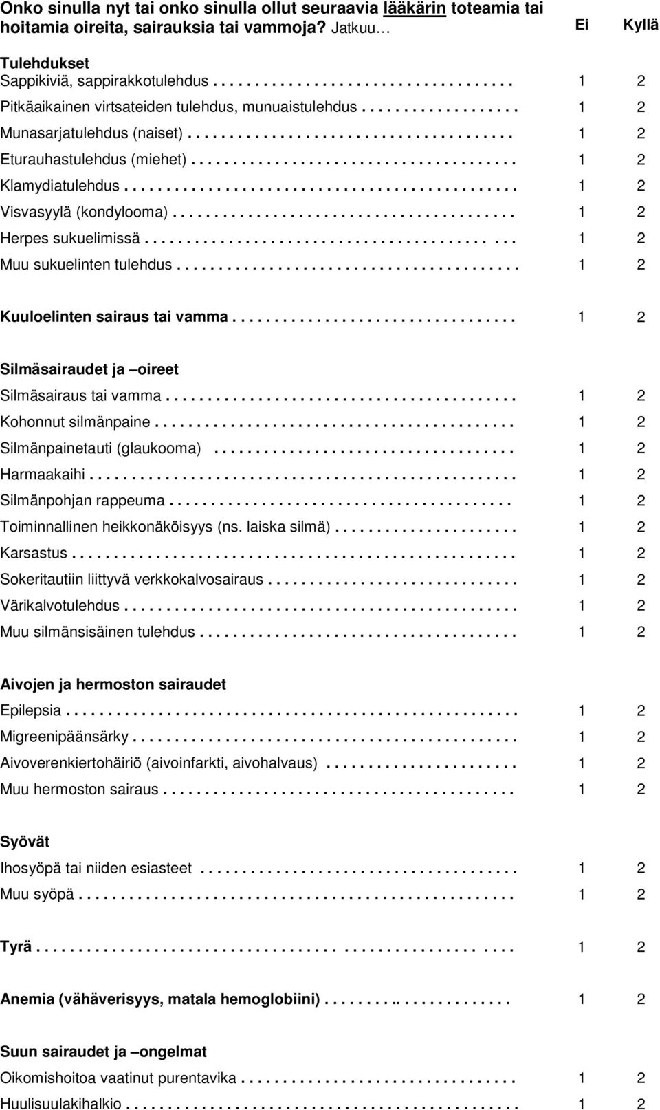 ...................................... 1 2 Klamydiatulehdus............................................... 1 2 Visvasyylä (kondylooma)......................................... 1 2 Herpes sukuelimissä.