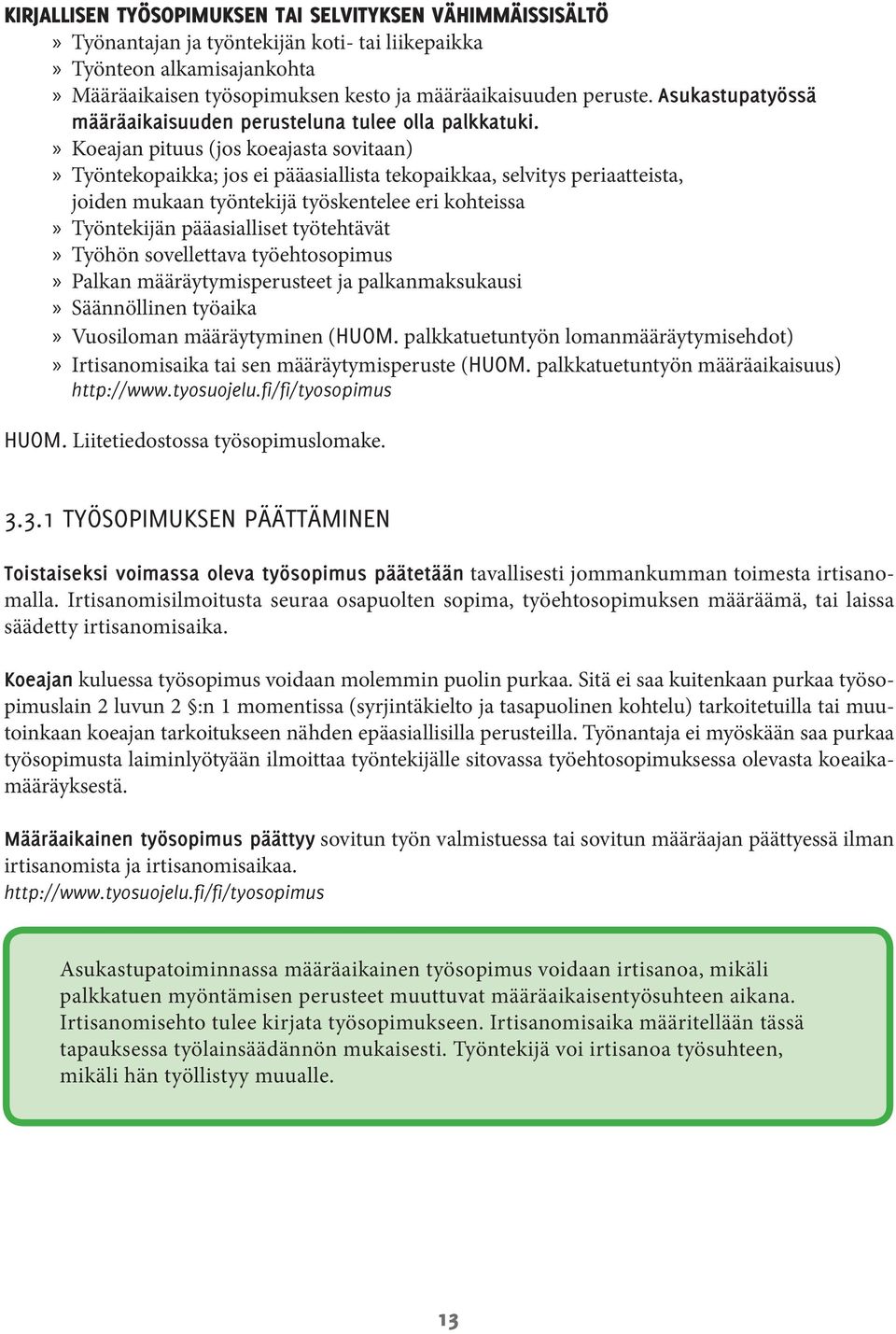 Koeajan pituus (jos koeajasta sovitaan) Työntekopaikka; jos ei pääasiallista tekopaikkaa, selvitys periaatteista, joiden mukaan työntekijä työskentelee eri kohteissa Työntekijän pääasialliset