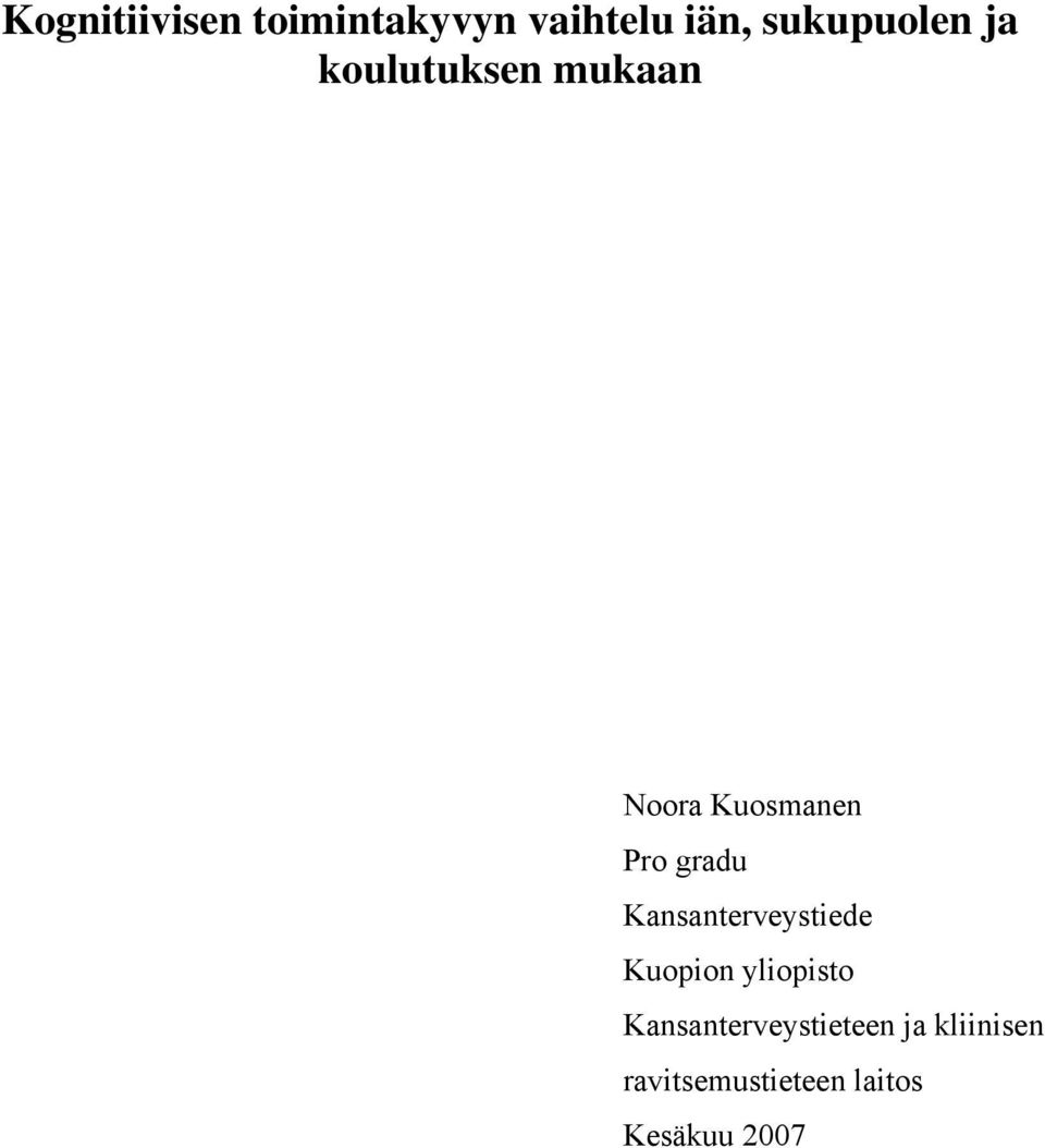Kansanterveystiede Kuopion yliopisto