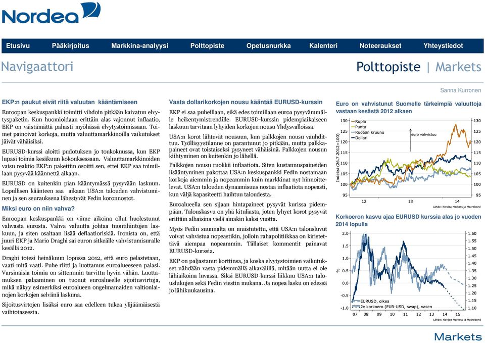 EURUSD-kurssi aloitti pudotuksen jo toukokuussa, kun EKP lupasi toimia kesäkuun kokouksessaan.