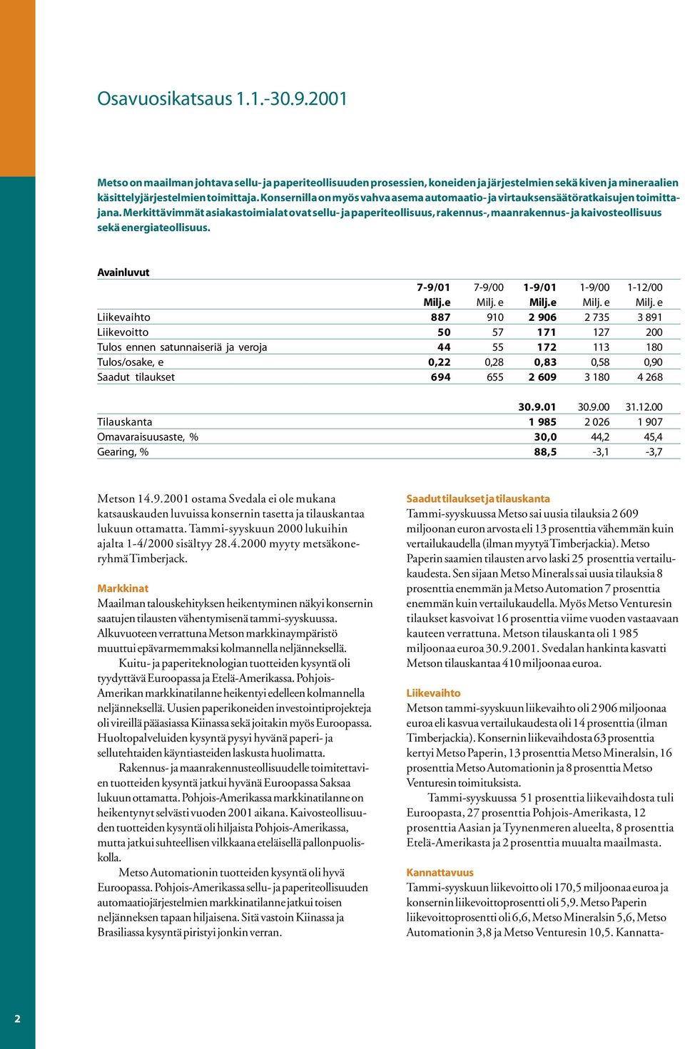 Merkittävimmät asiakastoimialat ovat sellu- ja paperiteollisuus, rakennus-, maanrakennus- ja kaivosteollisuus sekä energiateollisuus.