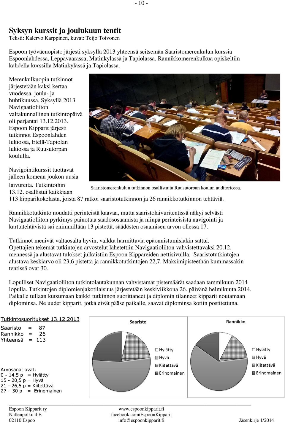 Merenkulkuopin tutkinnot järjestetään kaksi kertaa vuodessa, joulu- ja huhtikuussa. Syksyllä 2013 