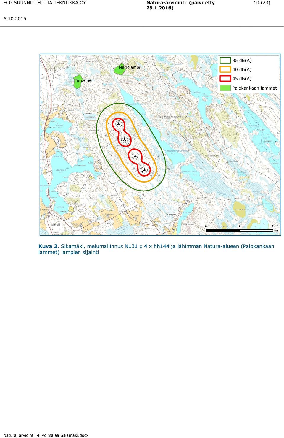 Natura-alueen (Palokankaan lammet) lampien sijainti