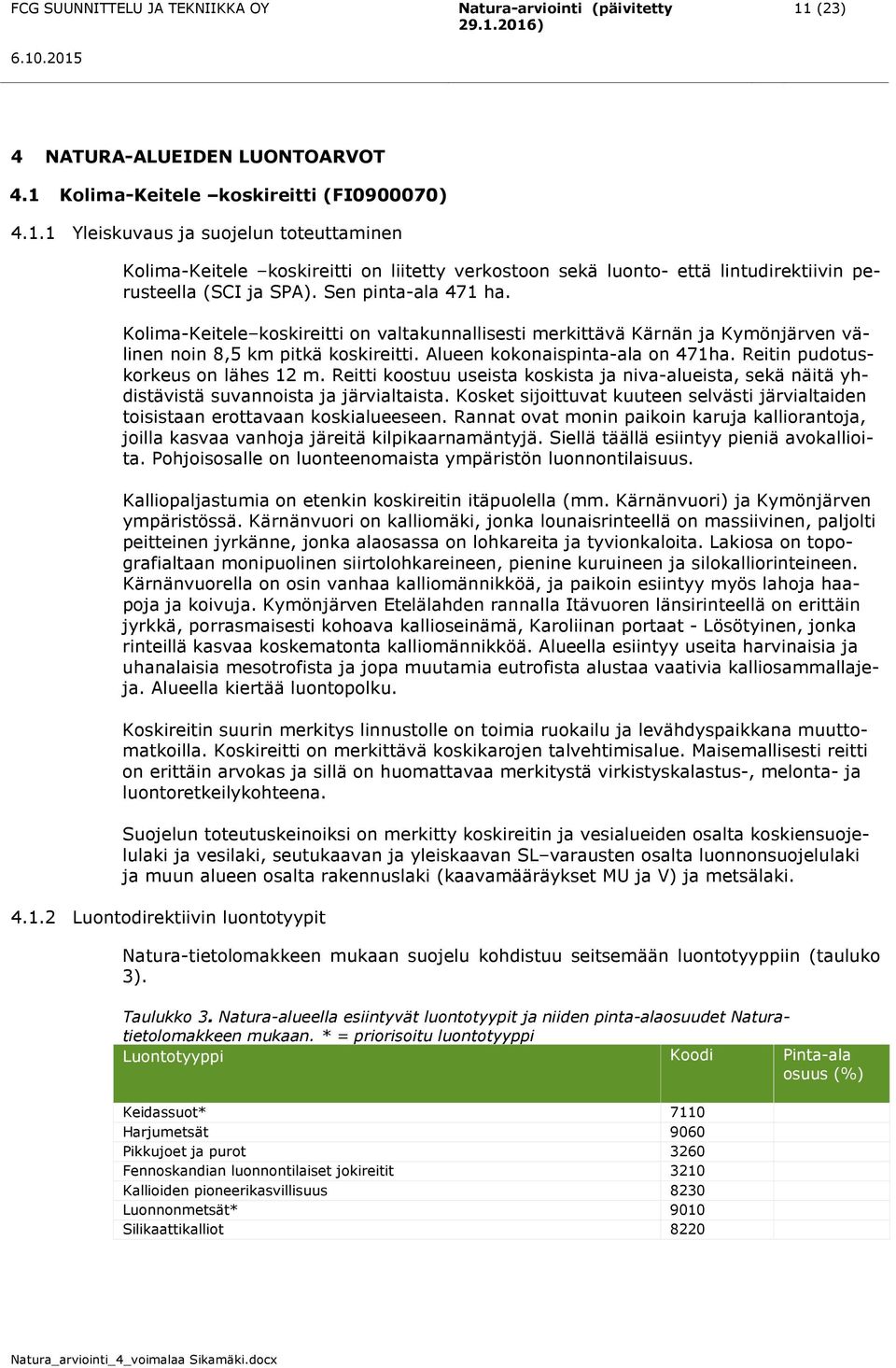 Reitin pudotuskorkeus on lähes 12 m. Reitti koostuu useista koskista ja niva-alueista, sekä näitä yhdistävistä suvannoista ja järvialtaista.