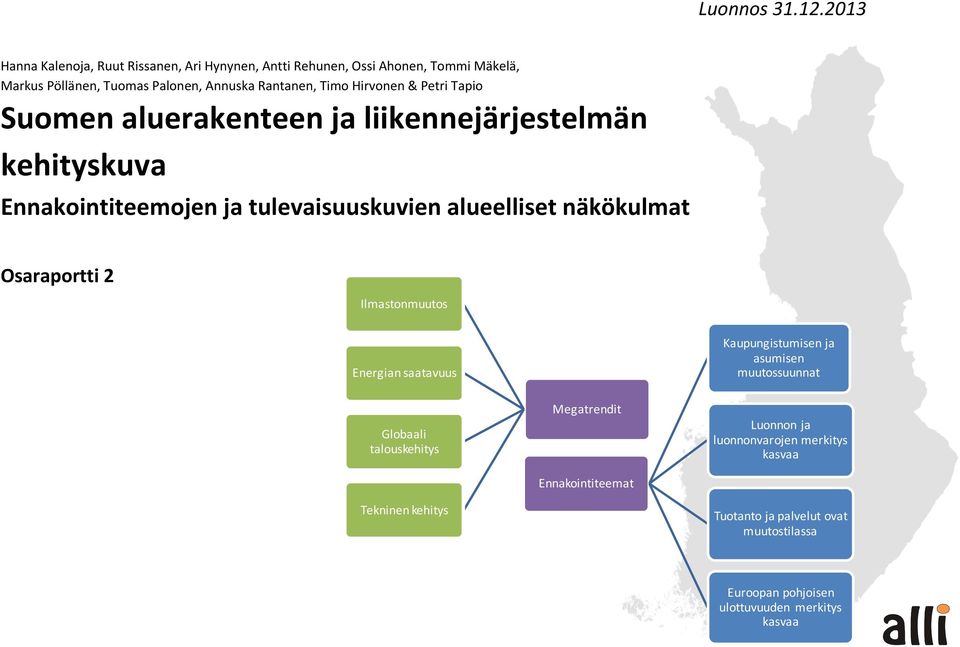 Hirvonen & Petri Tapio Suomen aluerakenteen ja liikennejärjestelmän kehityskuva Ennakointiteemojen ja tulevaisuuskuvien alueelliset näkökulmat