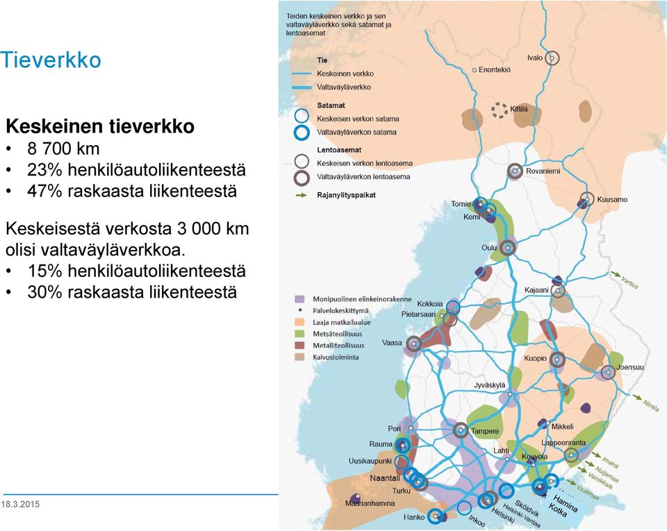 Keskeisestä verkosta 3 000 km olisi valtaväyläverkkoa.