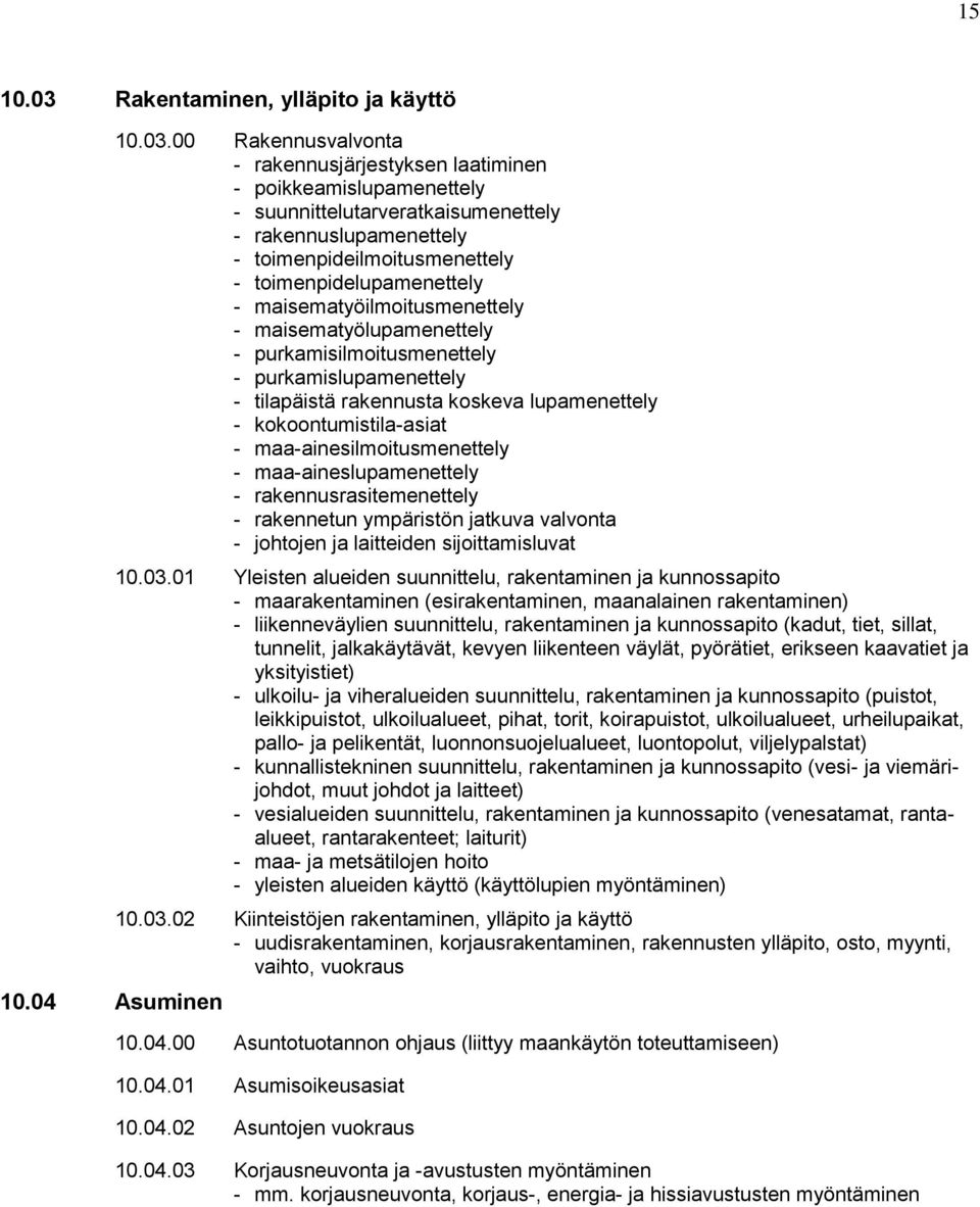 00 Rakennusvalvonta - rakennusjärjestyksen laatiminen - poikkeamislupamenettely - suunnittelutarveratkaisumenettely - rakennuslupamenettely - toimenpideilmoitusmenettely - toimenpidelupamenettely -