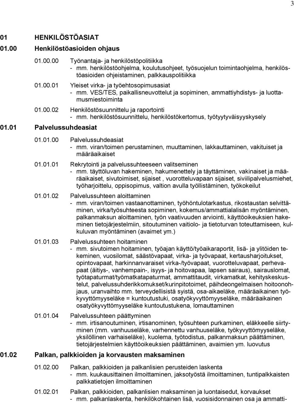 VES/TES, paikallisneuvottelut ja sopiminen, ammattiyhdistys- ja luottamusmiestoiminta 01.00.02 Henkilöstösuunnittelu ja raportointi - mm.