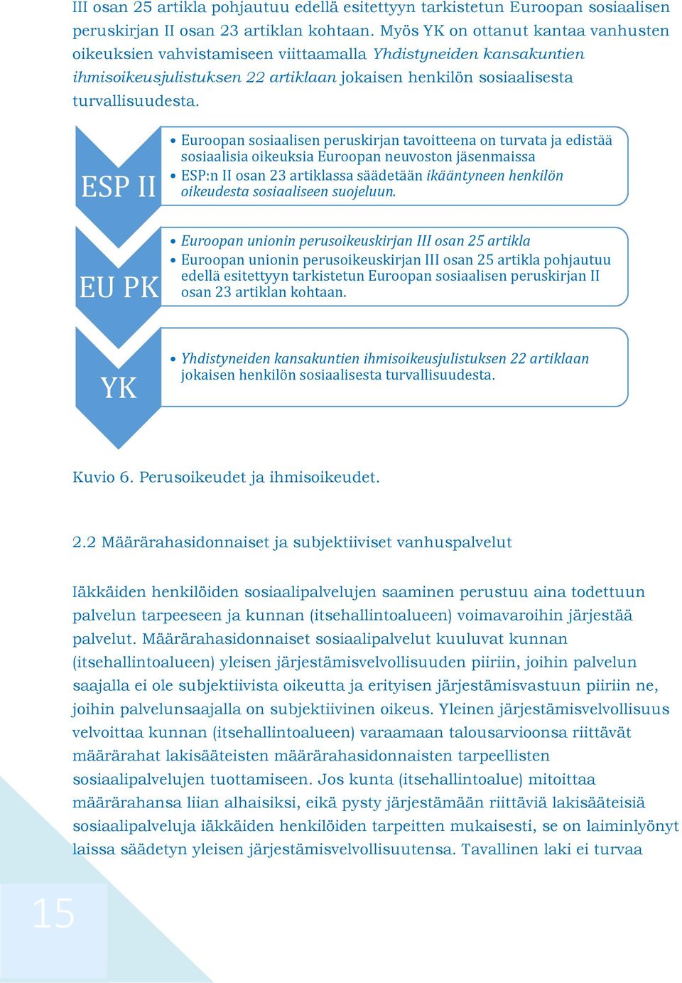 ESP II EU PK Euroopan sosiaalisen peruskirjan tavoitteena on turvata ja edistää sosiaalisia oikeuksia Euroopan neuvoston jäsenmaissa ESP:n II osan 23 artiklassa säädetään ikääntyneen henkilön