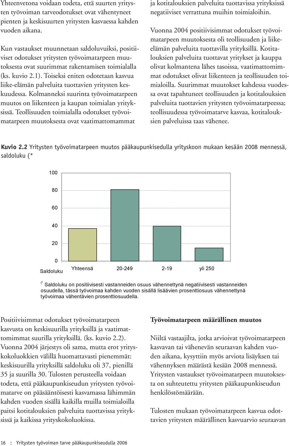 Toiseksi eniten odotetaan kasvua liike-elämän palveluita tuottavien yritysten keskuudessa. Kolmanneksi suurinta työvoimatarpeen muutos on liikenteen ja kaupan toimialan yrityksissä.