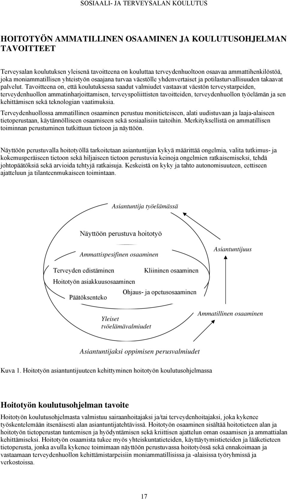 Tavoitteena on, että koulutuksessa saadut valmiudet vastaavat väestön terveystarpeiden, terveydenhuollon ammatinharjoittamisen, terveyspoliittisten tavoitteiden, terveydenhuollon työelämän ja sen