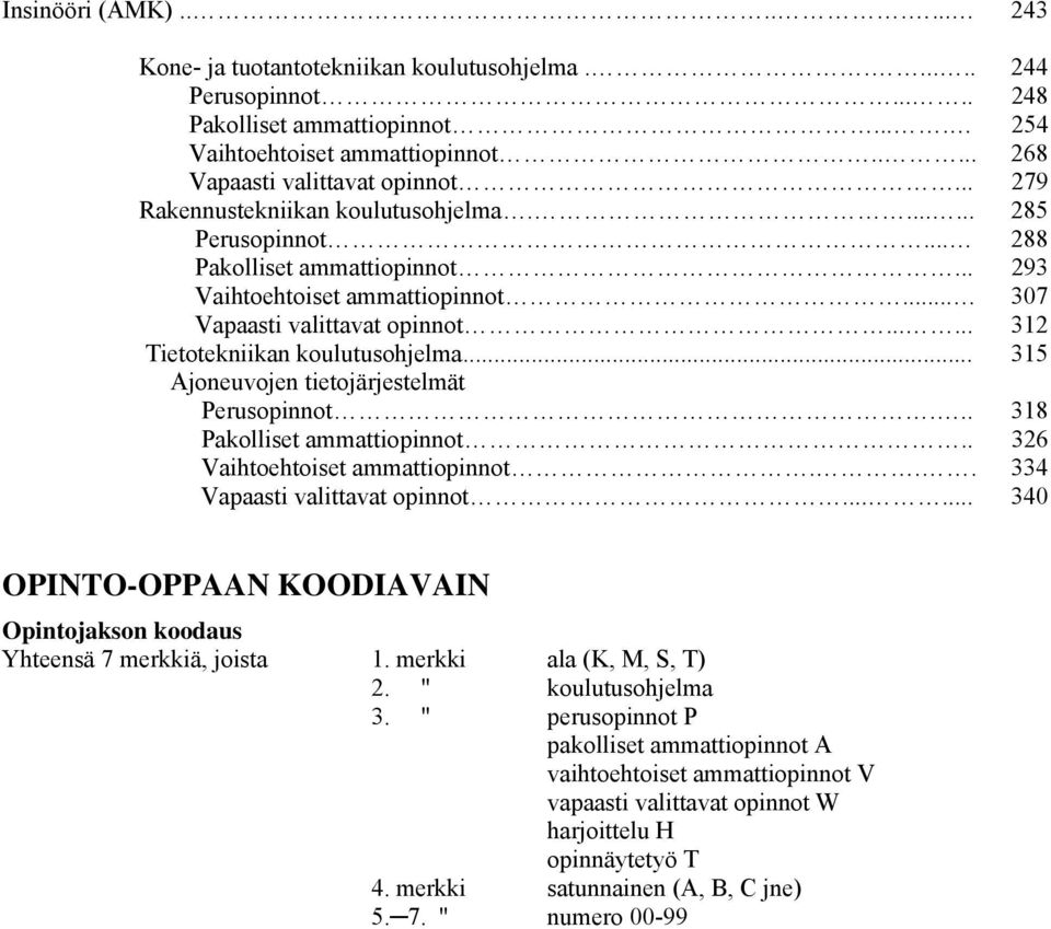 .. 307 Vapaasti valittavat opinnot...... 312 Tietotekniikan koulutusohjelma... 315 Ajoneuvojen tietojärjestelmät Perusopinnot... 318 Pakolliset ammattiopinnot.. 326 Vaihtoehtoiset ammattiopinnot.