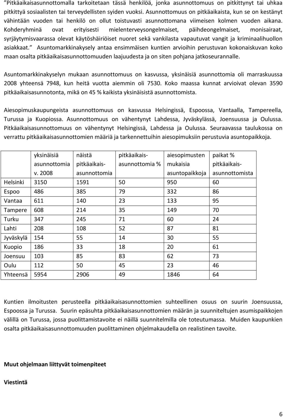 Kohderyhminä ovat erityisesti mielenterveysongelmaiset, päihdeongelmaiset, monisairaat, syrjäytymisvaarassa olevat käytöshäiriöiset nuoret sekä vankilasta vapautuvat vangit ja kriminaalihuollon