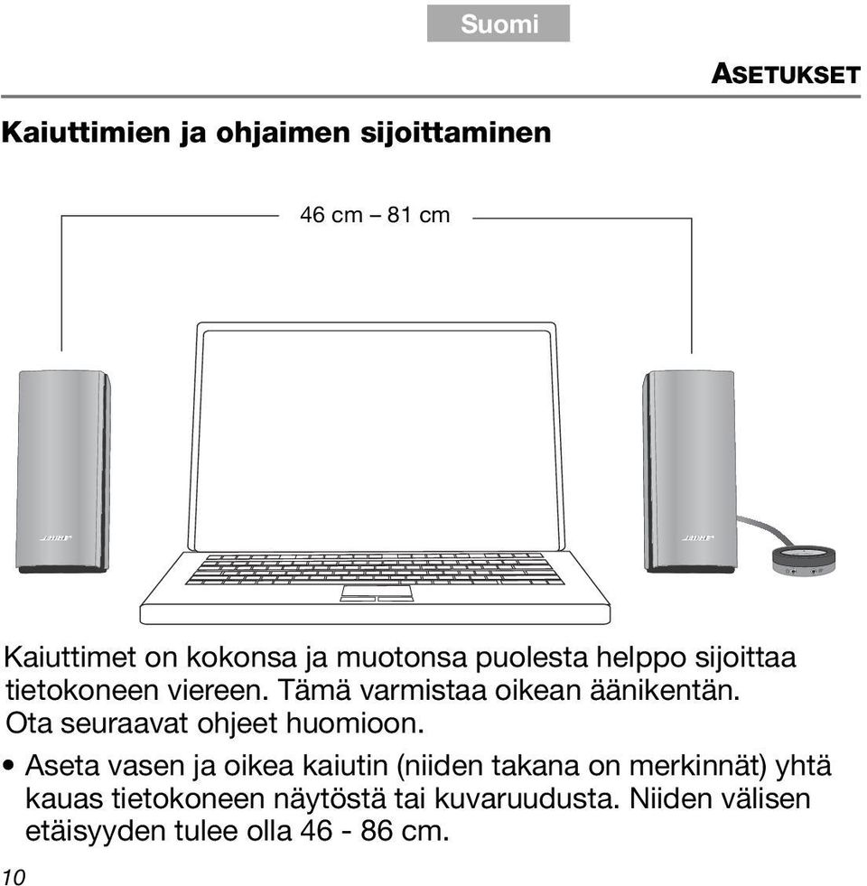 Tämä varmistaa oikean äänikentän. Ota seuraavat ohjeet huomioon.