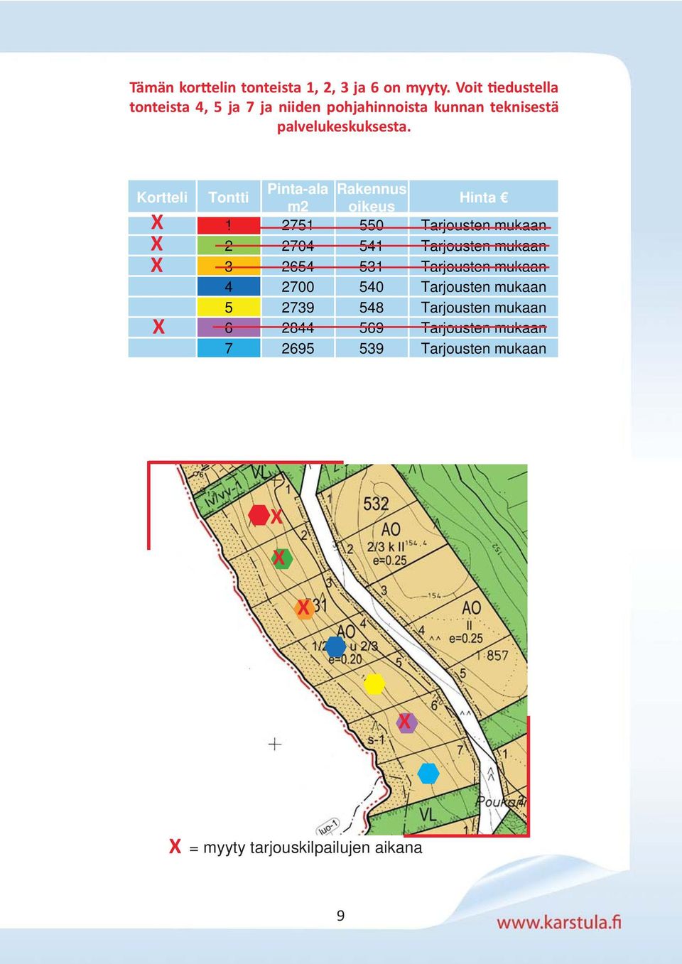 Pinta-ala Rakennus Kortteli Tontti Hinta m2 oikeus 531 1 2751 550 Tarjousten mukaan 2 2704 541 Tarjousten