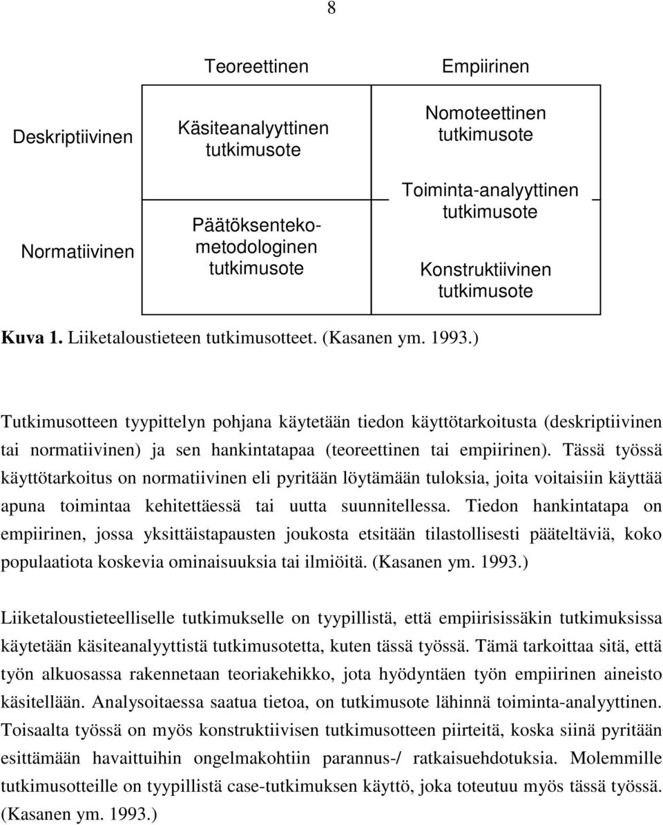 ) Tutkimusotteen tyypittelyn pohjana käytetään tiedon käyttötarkoitusta (deskriptiivinen tai normatiivinen) ja sen hankintatapaa (teoreettinen tai empiirinen).