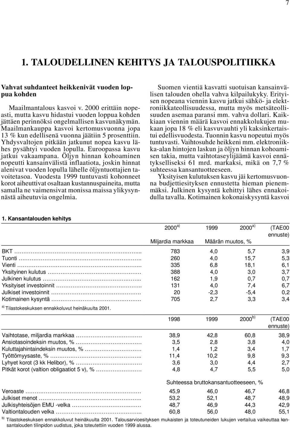 Maailmankauppa kasvoi kertomusvuonna jopa 13 % kun edellisenä vuonna jäätiin 5 prosenttiin. Yhdysvaltojen pitkään jatkunut nopea kasvu lähes pysähtyi vuoden lopulla.