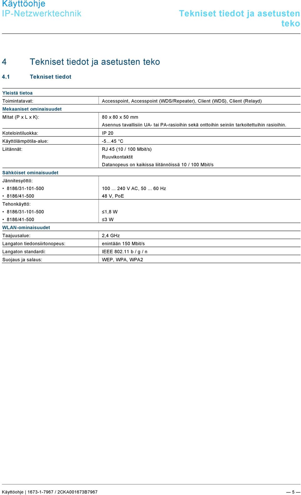 docx @ 277383 @ 1 @ 1 4 Tekniset tiedot ja asetusten teko Pos: 14 /Layout bis 2014-11-11/Online-Dokumentation (+KNX)/Technische Daten/Sonstige Bereiche/Technische Daten - 8186-31 -- ABB @