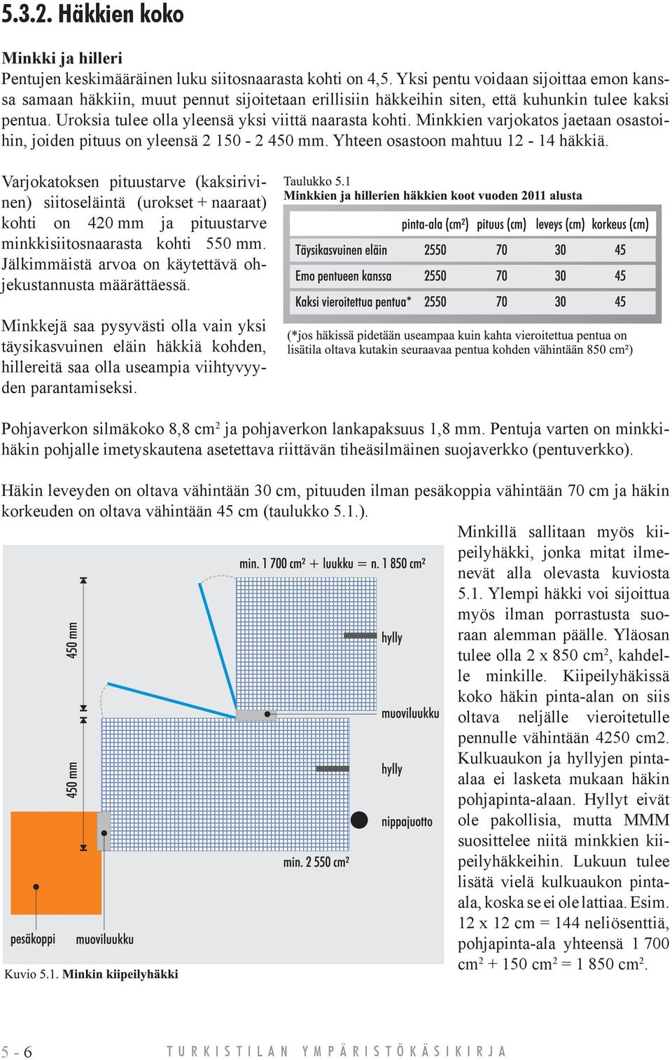 Minkkien varjokatos jaetaan osastoihin, joiden pituus on yleensä 2-2 450 mm. Yhteen osastoon mahtuu 12-14 häkkiä.