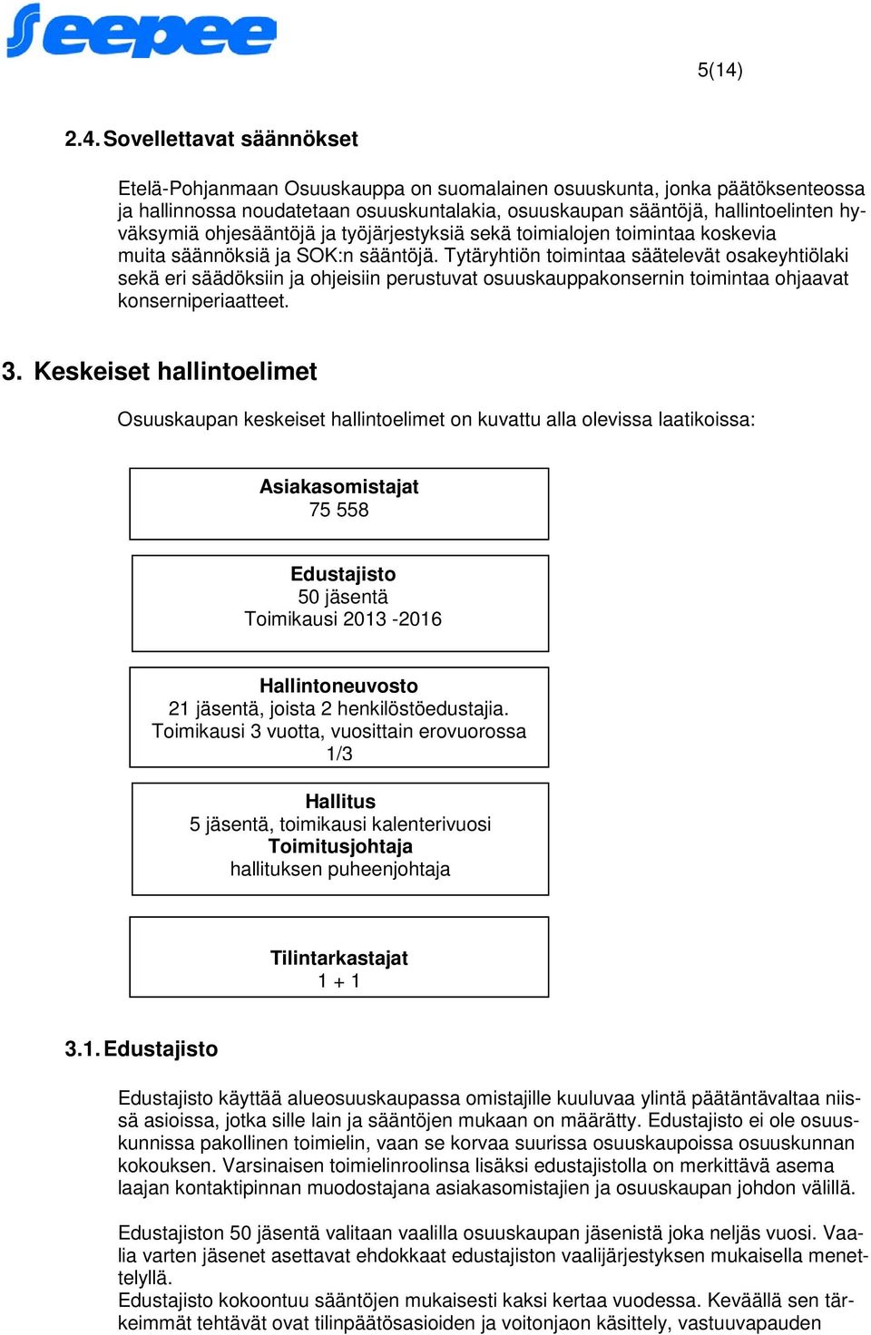 Tytäryhtiön toimintaa säätelevät osakeyhtiölaki sekä eri säädöksiin ja ohjeisiin perustuvat osuuskauppakonsernin toimintaa ohjaavat konserniperiaatteet. 3.