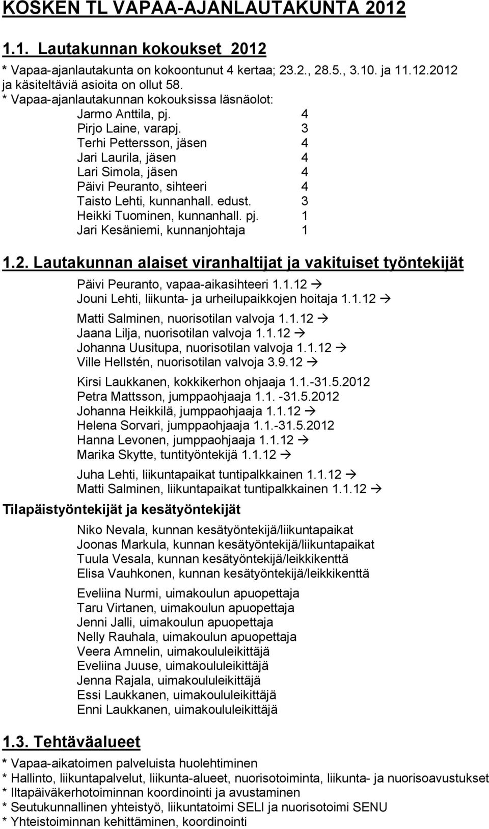 3 Terhi Pettersson, jäsen 4 Jari Laurila, jäsen 4 Lari Simola, jäsen 4 Päivi Peuranto, sihteeri 4 Taisto Lehti, kunnanhall. edust. 3 Heikki Tuominen, kunnanhall. pj.