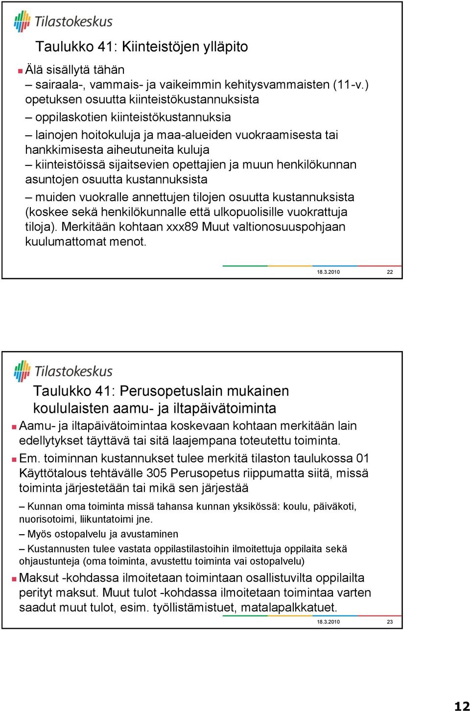 opettajien ja muun henkilökunnan asuntojen osuutta kustannuksista muiden vuokralle annettujen tilojen osuutta kustannuksista (koskee sekä henkilökunnalle että ulkopuolisille vuokrattuja tiloja).