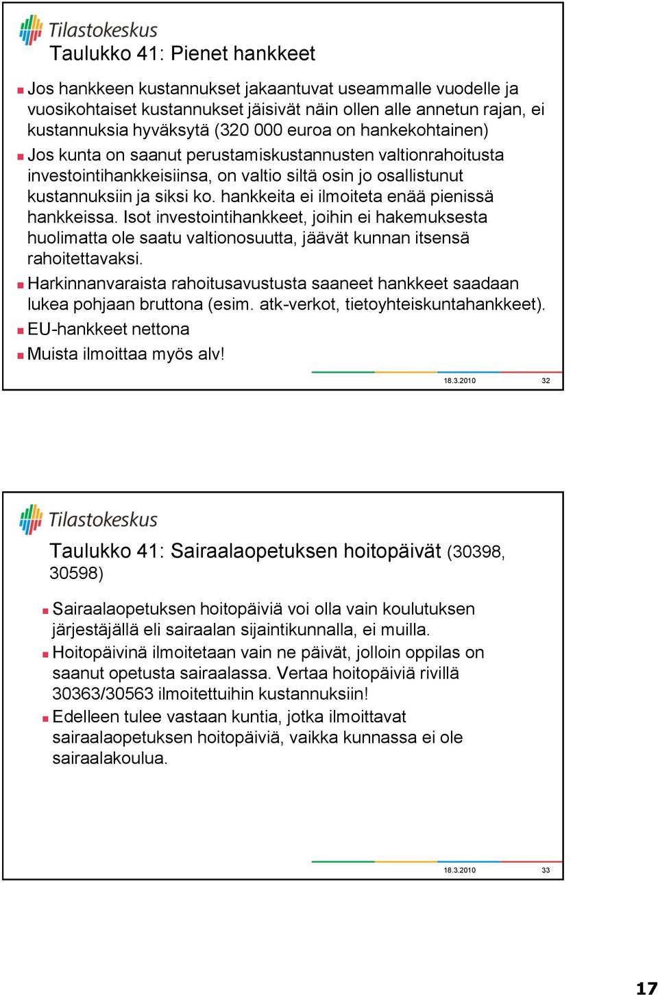 hankkeita ei ilmoiteta enää pienissä hankkeissa. Isot investointihankkeet, joihin ei hakemuksesta huolimatta ole saatu valtionosuutta, jäävät kunnan itsensä rahoitettavaksi.