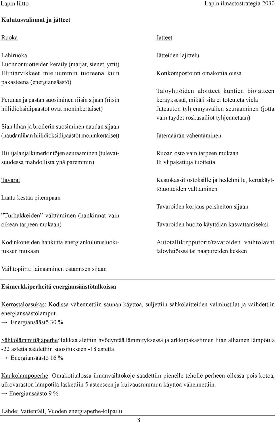 (tulevaisuudessa mahdollista yhä paremmin) Tavarat Laatu kestää pitempään Turhakkeiden välttäminen (hankinnat vain oikean tarpeen mukaan) Kodinkoneiden hankinta energiankulutusluokituksen mukaan