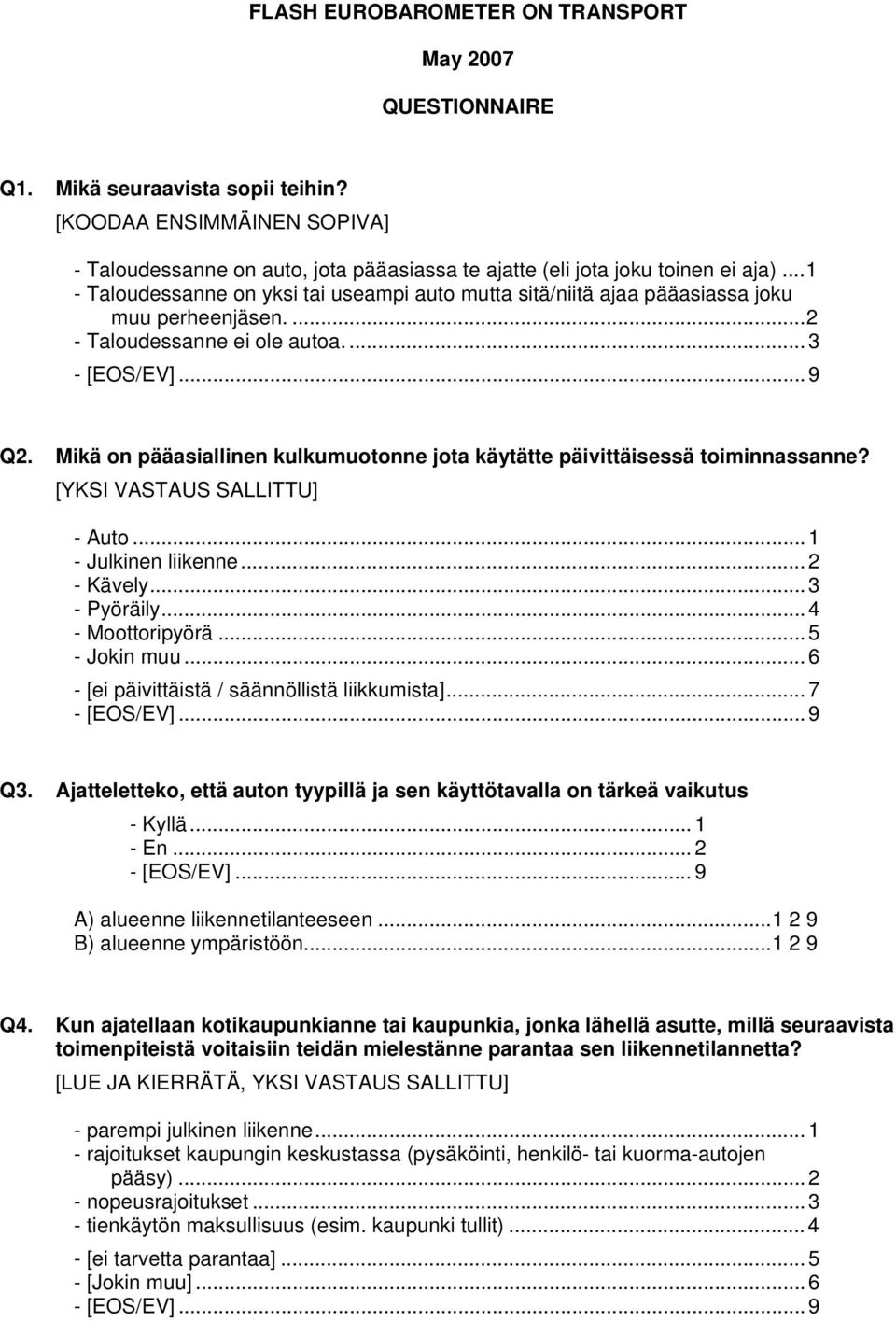 Mikä on pääasiallinen kulkumuotonne jota käytätte päivittäisessä toiminnassanne? [YKSI VASTAUS SALLITTU] - Auto...1 - Julkinen liikenne...2 - Kävely...3 - Pyöräily...4 - Moottoripyörä...5 - Jokin muu.