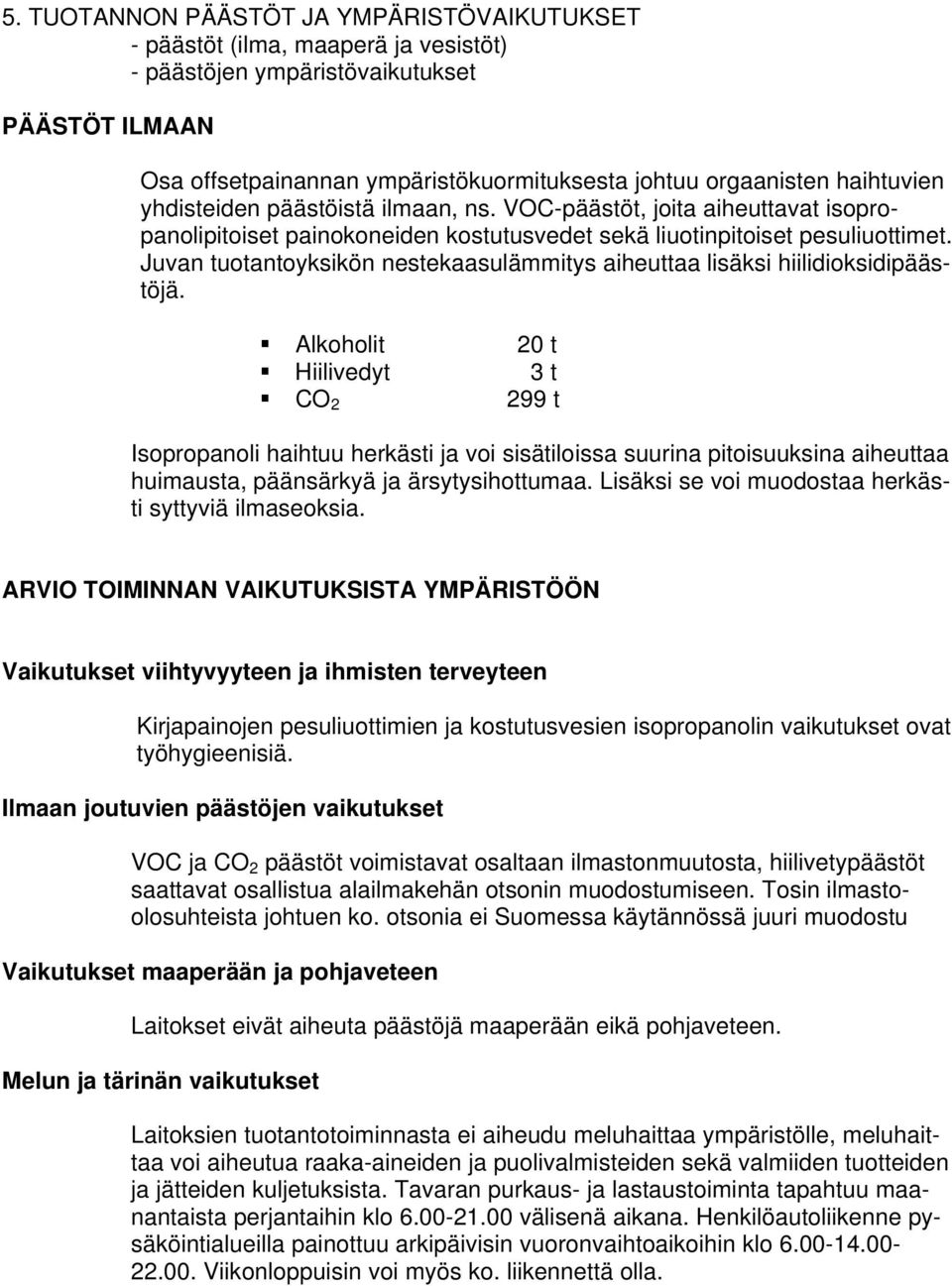 Juvan tuotantoyksikön nestekaasulämmitys aiheuttaa lisäksi hiilidioksidipäästöjä.