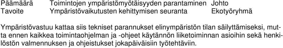 elinympäristön tilan säilyttämiseksi, mutta ennen kaikkea toimintaohjelman ja -ohjeet