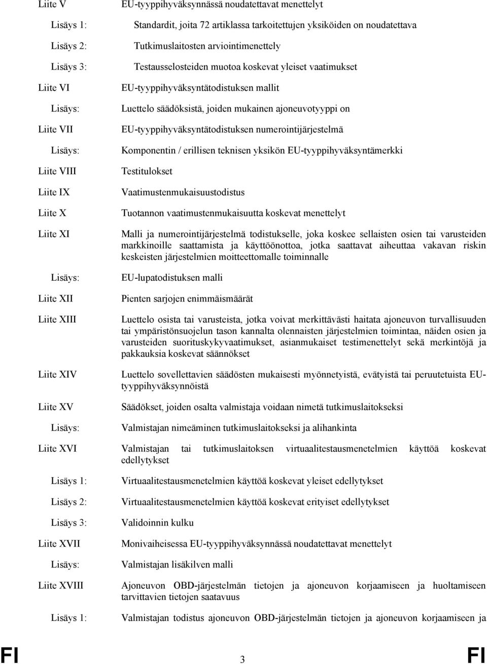 EU-tyyppihyväksyntätodistuksen mallit Luettelo säädöksistä, joiden mukainen ajoneuvotyyppi on EU-tyyppihyväksyntätodistuksen numerointijärjestelmä Komponentin / erillisen teknisen yksikön