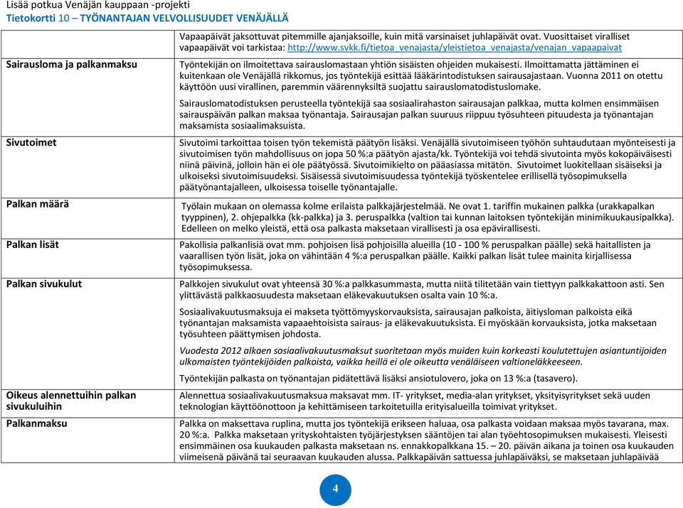 fi/tietoa_venajasta/yleistietoa_venajasta/venajan_vapaapaivat Työntekijän on ilmoitettava sairauslomastaan yhtiön sisäisten ohjeiden mukaisesti.