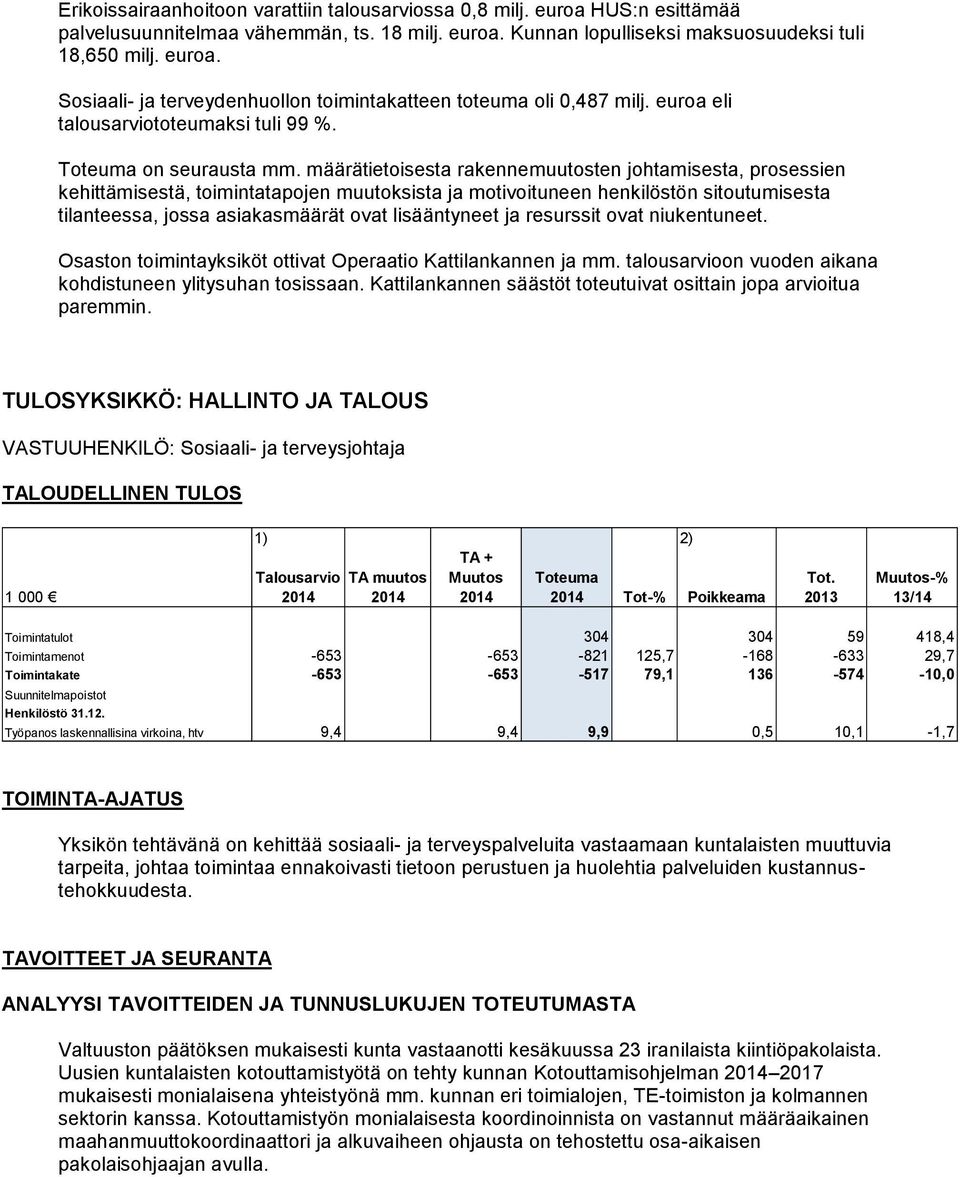 määrätietoisesta rakennemuutosten johtamisesta, prosessien kehittämisestä, toimintatapojen muutoksista ja motivoituneen henkilöstön sitoutumisesta tilanteessa, jossa asiakasmäärät ovat lisääntyneet