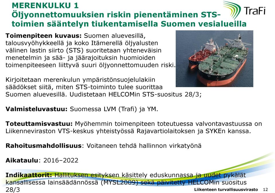 Kirjoitetaan merenkulun ympäristönsuojelulakiin säädökset siitä, miten STS-toiminto tulee suorittaa Suomen aluevesillä.