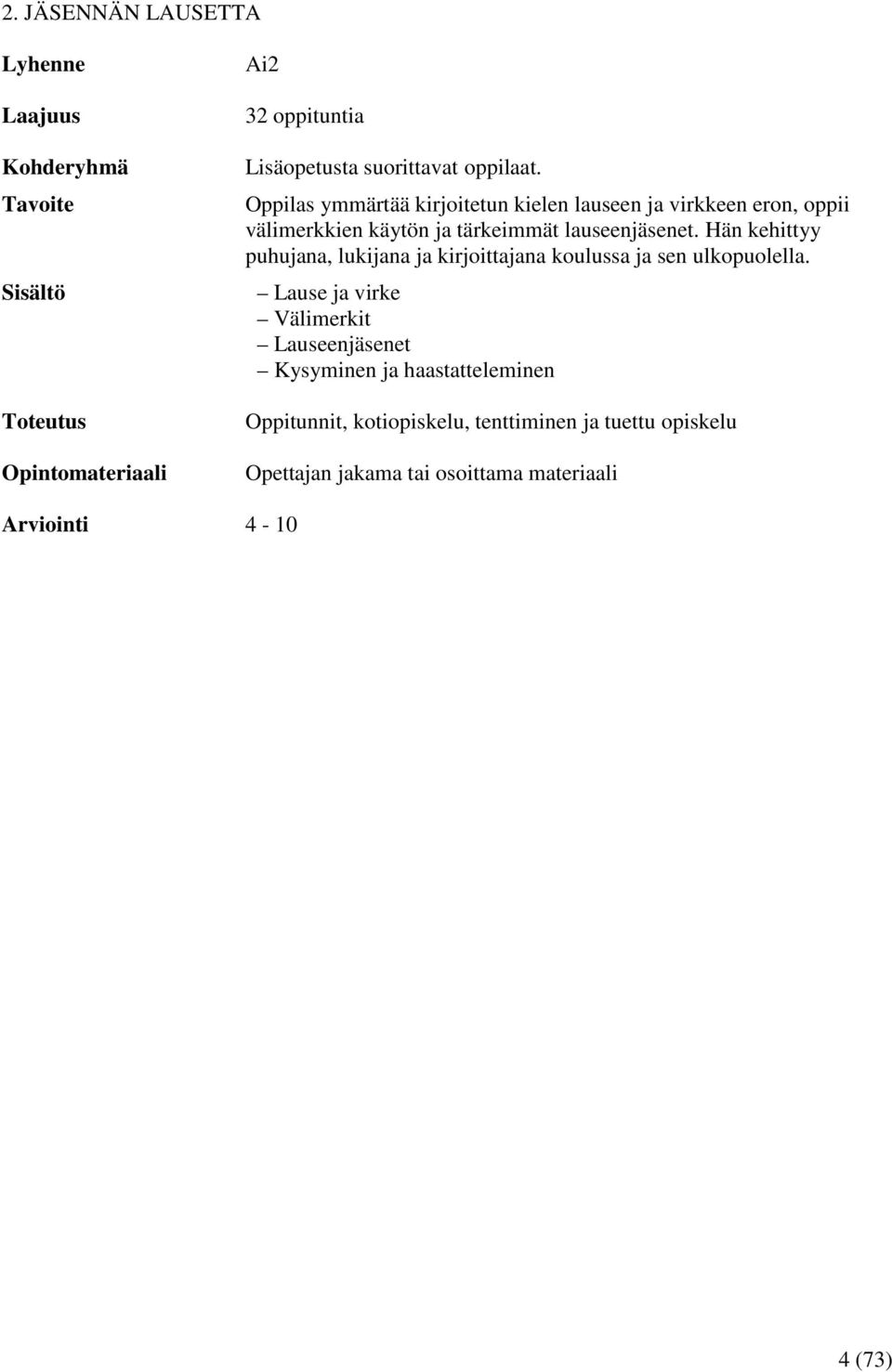 Hän kehittyy puhujana, lukijana ja kirjoittajana koulussa ja sen ulkopuolella.