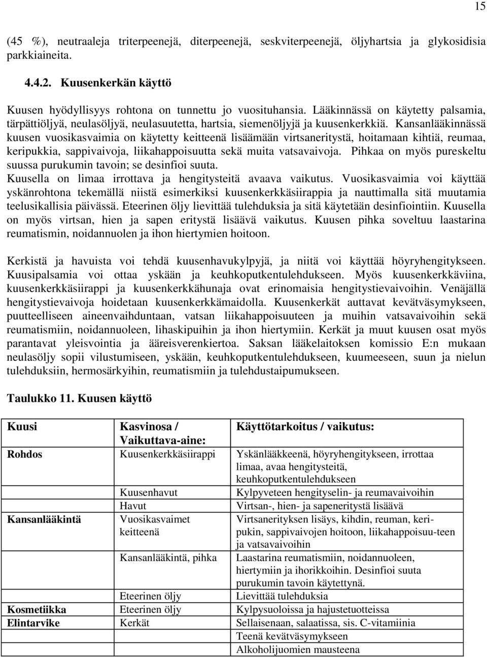 Kansanlääkinnässä kuusen vuosikasvaimia on käytetty keitteenä lisäämään virtsaneritystä, hoitamaan kihtiä, reumaa, keripukkia, sappivaivoja, liikahappoisuutta sekä muita vatsavaivoja.