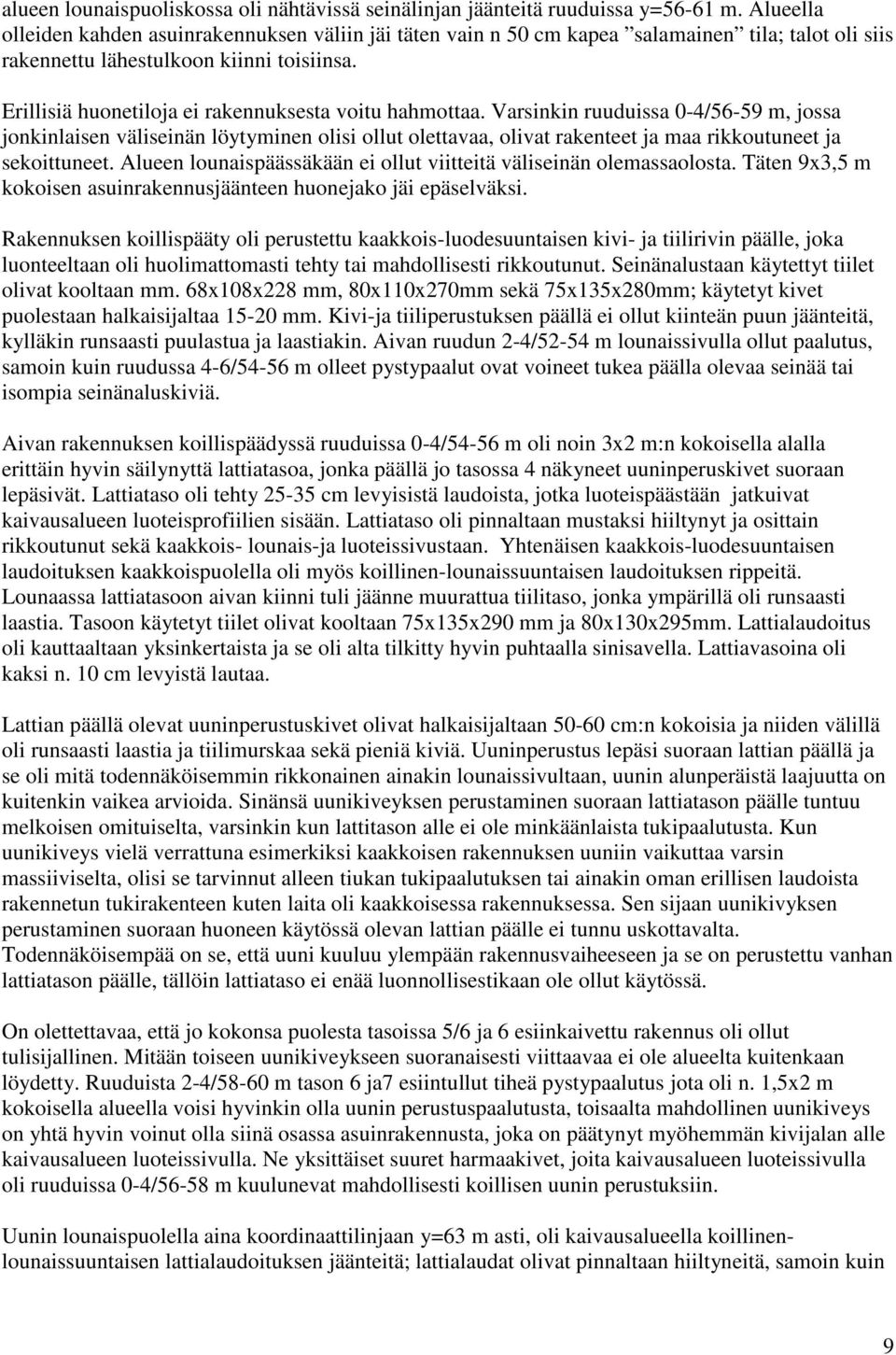 Erillisiä huonetiloja ei rakennuksesta voitu hahmottaa.