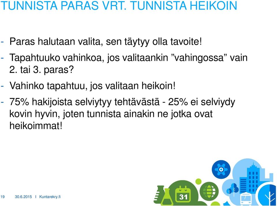 - Tapahtuuko vahinkoa, jos valitaankin vahingossa vain 2. tai 3. paras?