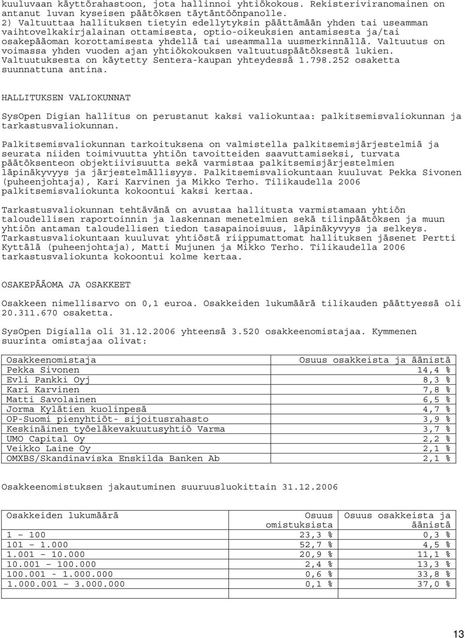 uusmerkinnällä. Valtuutus on voimassa yhden vuoden ajan yhtiökokouksen valtuutuspäätöksestä lukien. Valtuutuksesta on käytetty Sentera-kaupan yhteydessä 1.798.252 osaketta suunnattuna antina.