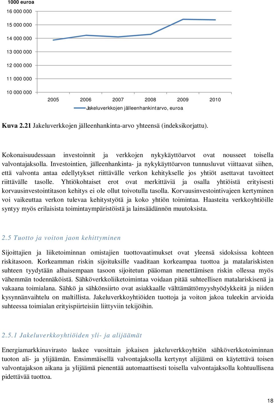 Investointien, jälleenhankinta- ja nykykäyttöarvon tunnusluvut viittaavat siihen, että valvonta antaa edellytykset riittävälle verkon kehitykselle jos yhtiöt asettavat tavoitteet riittävälle tasolle.