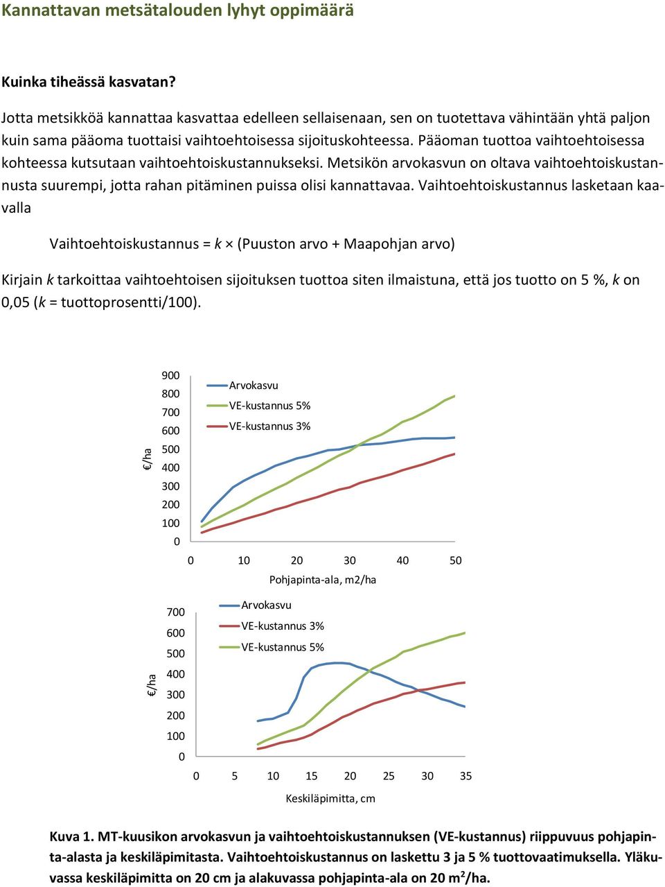 Pääoman tuottoa vaihtoehtoisessa kohteessa kutsutaan vaihtoehtoiskustannukseksi. Metsikön arvokasvun on oltava vaihtoehtoiskustannusta suurempi, jotta rahan pitäminen puissa olisi kannattavaa.