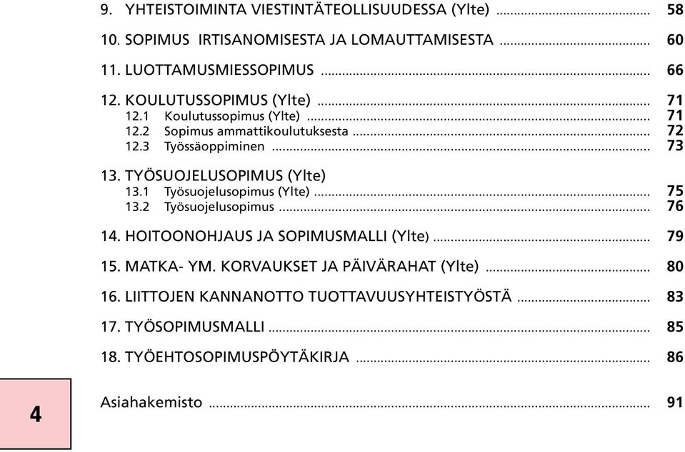 TYÖSUOJELUSOPIMUS (Ylte) 13.1 Työsuojelusopimus (Ylte)... 75 13.2 Työsuojelusopimus... 76 14. HOITOONOHJAUS JA SOPIMUSMALLI (Ylte)... 79 15. MATKA- YM.