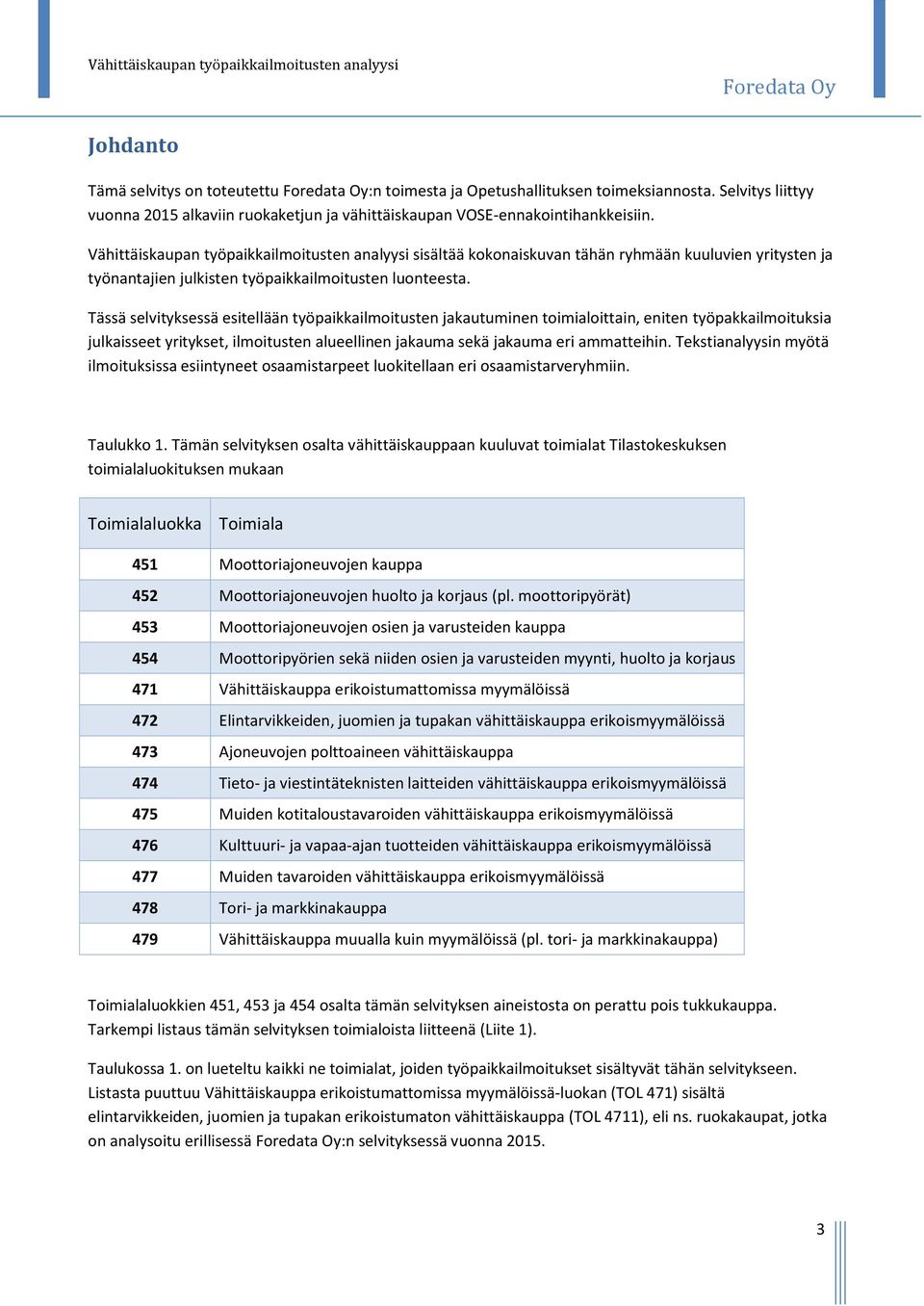 Tässä selvityksessä esitellään työpaikkailmoitusten jakautuminen toimialoittain, eniten työpakkailmoituksia julkaisseet yritykset, ilmoitusten alueellinen jakauma sekä jakauma eri ammatteihin.