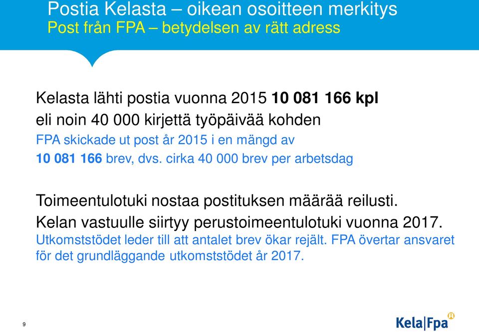 cirka 40 000 brev per arbetsdag Toimeentulotuki nostaa postituksen määrää reilusti.