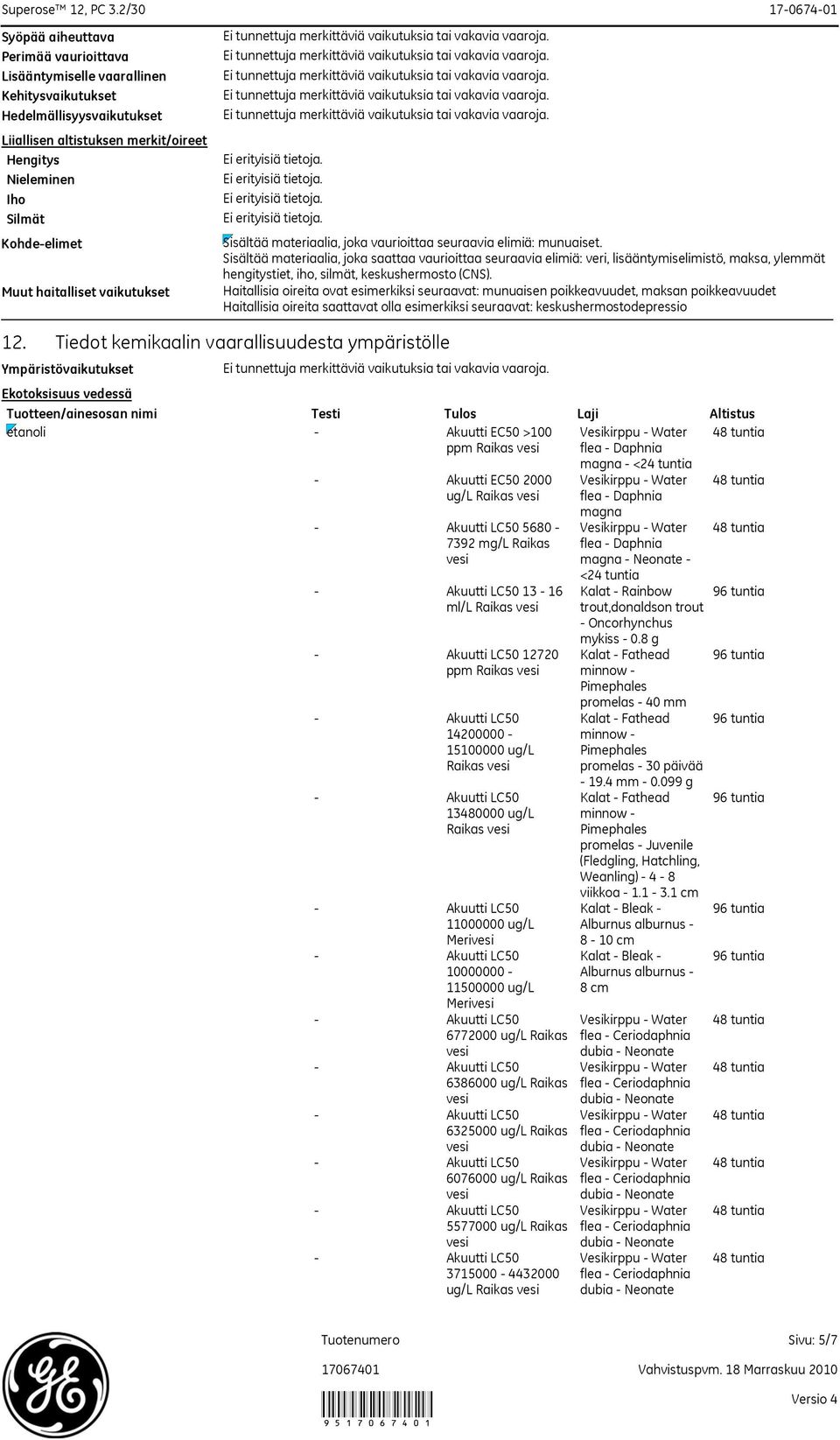 Sisältää materiaalia, joka saattaa vaurioittaa seuraavia elimiä: veri, lisääntymiselimistö, maksa, ylemmät hengitystiet, iho, silmät, keskushermosto (CNS).