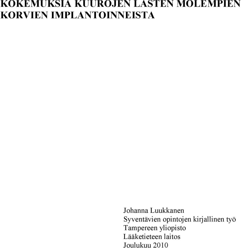 Syventävien opintojen kirjallinen työ